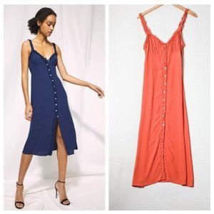 WILFRED Heartthrob Dress Sinopia Orange Leilia Midi  Ruffle Button Up Aritzia 8